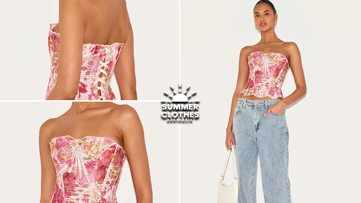 Pink Sheer Floral Lace Corset