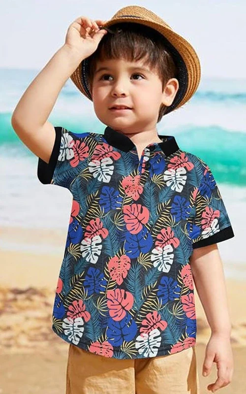 Summer Clothes Australia - Black Boys Hawaiian Shirt Sleeve Polo